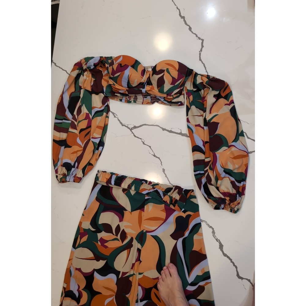 Live 4 Truth Anthropogy Boho Bell Sleeve Cropped Blouse & Pants Leaves Size M - Picture 6 of 16